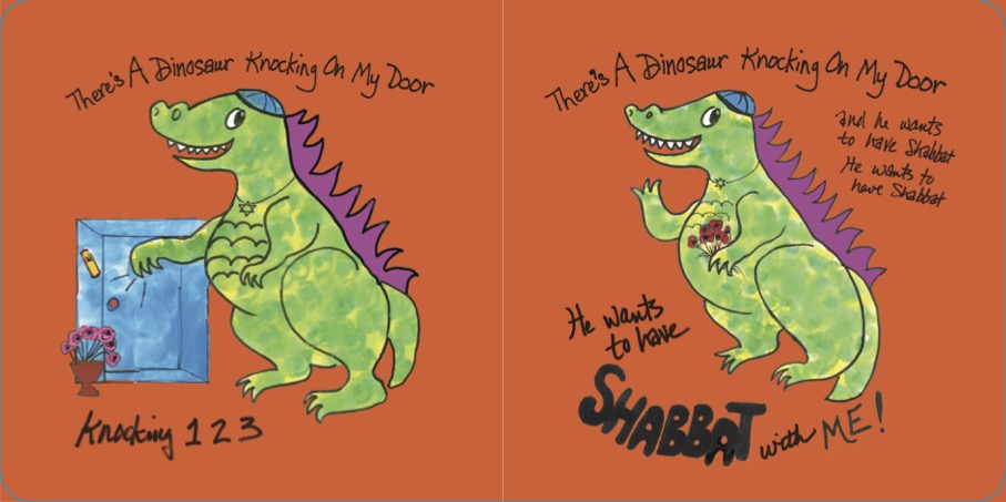 The dinosaur knocks on the door, knocking 1 2 3
